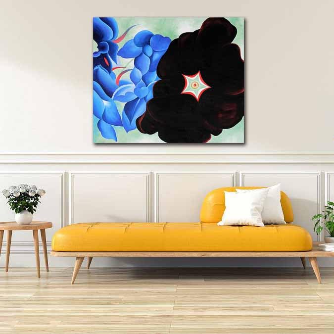 ブルーリヴァード　絵画　フェイシズインケイマン Amazon.com: Black Hollyhock - Blue Larkspur by Georgia O'keeffe
